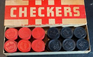 Vintage Halsam Checkers Wooden W/ Empire State Building Engraved W/ Box