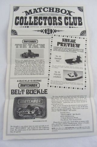 Vtg 1976 Matchbox Club Newsletter K - 15 Swamp Rat Police Launch Buckle