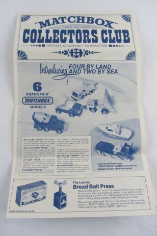 Vtg 1976 Matchbox Club Newsletter - Bread Bait Press 4 By Land 2 By Sea