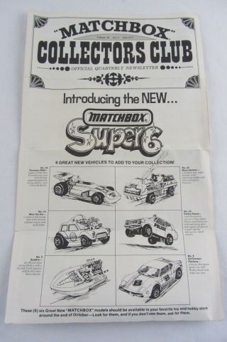 Vtg 1975 Matchbox Club Newsletter - 6 Superfast Set,  Blaze Buster