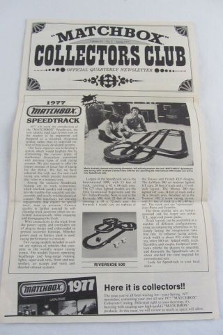 Vtg 1977 Matchbox Club Newsletter Speedtrack Riverside 500,  Review 1977