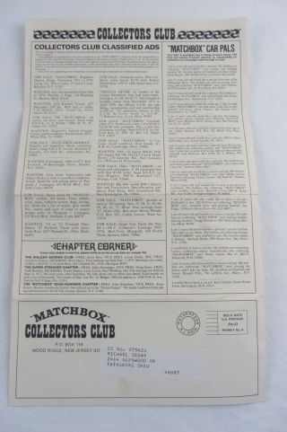 vtg 1976 Matchbox Club Newsletter - Slick 6 Sea Kings Two Packs Javelin 3