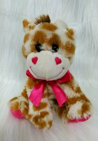 Dan Dee Giraffe Tan White Pink Heart Eyes Paws Plush Stuffed Toy B214