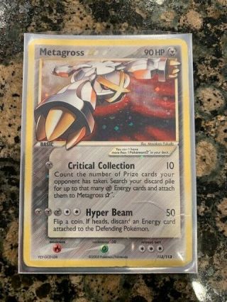 Pokemon Metagross Gold Star Ultra Rare Card With Plastic Pokemon Sleeve