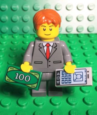Lego Dark Bluish Gray Suit Red Tie Businessman Mini Figure Smartphone,  Money