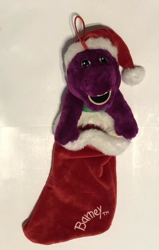 2002 Lyons Barney The Purple Dinosaur 21.  5” Plush Christmas Stocking Santa Hat