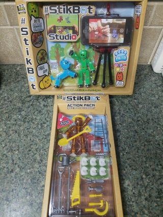 2 Pack Stikbot Studio With Pet Blue Motion Animation Movie Maker & Farm Pack