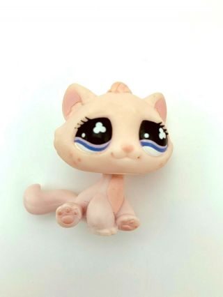Littlest Pet Shop 606 Light Pink Sitting Tabby Cat With Purple Clover Eyes Rare