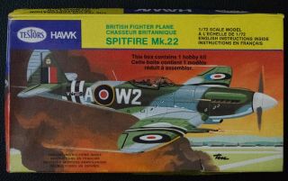 Vintage Testors Hawk 1:72 Scale Supermarine Spitfire Mk 22 Plastic Model Kit