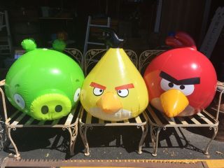 Set Of 3 Angry Birds Inflatables Red & Yellow Bird & Green Pig 28 " H