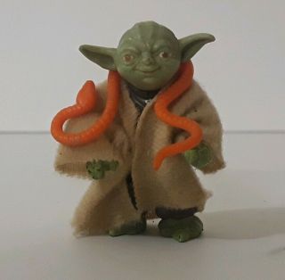 Vintage Star Wars Action Figure Yoda With Robe 1980 And Orange Snake No Cane