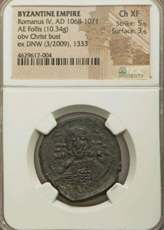 Byzantine Empire Romanus Iv Ae Follis Ngc Choice Xf 5/3 Ancient Coin