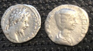 2 Roman Silver Coins: Septimius Severus&julia Domna 192 - 211 Vf,  Bonus