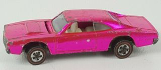 Hot Wheels Redline Rose Pink 1969 Custom Dodge Charger 1968 Mattel Usa Rare Car