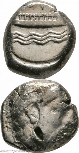 Ancient Greek Coin Phoenicia Arados Stater Deity Galley Rowers Waves 350 - 332 Bc