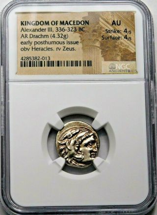 Ngc Au 4/5 - 4/5.  Alexander The Great.  Stunning Drachm.  Ancient Greek Silver Coin.