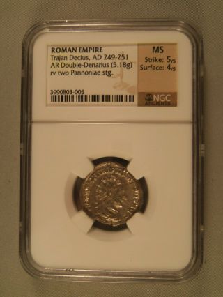 Roman Empire Coin " Two Pannoniae Stg " - Trajan Decius Ad 249 - 251 - Ngc Ms