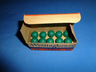Vintage Box Of 10 Westinghouse 1455 Green Toy Train Lamp Bulbs.