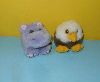 1994 Mini 3 " Swibco Puffkins Purple Hippo & Eagle Stuffed Animal Magnet Plush