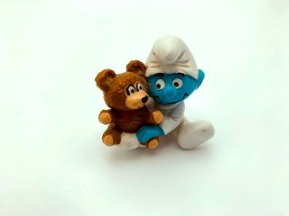 Smurfs 20205 Baby Smurf With Teddy Bear Vintage Figure Pvc Toy Figurine Peyo