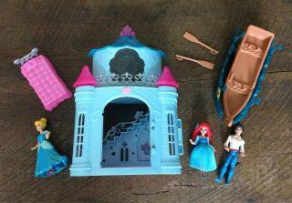 Disney Cinderella Castle Ariel Boat Princess Playset Magic Clip Doll Euc