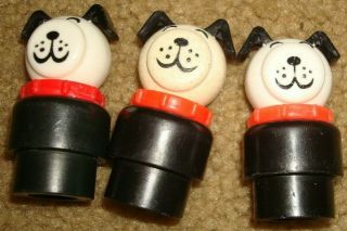 Vintage Fisher Price Little People 3 Dogs Black And White Rare