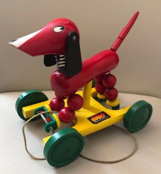 Vintage Brio Wooden Toy Dog Made In Sweden Pull Toy