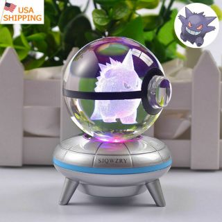 Pokemon Gengar Crystal Pokeball 3d Led Night Light Table Desk Lamp Usb Xmas Gift