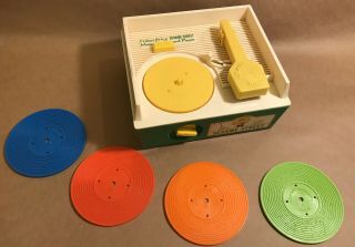 Vtg Fisher Price Sesame Street Music Box Record Player 4 Records Wind Up Toy 995