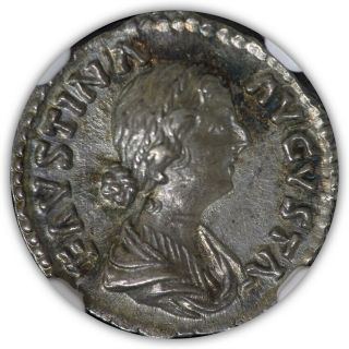 Roman Empire Faustina Jr.  (ad 147 - 175/6) Ar Denarius 3.  42 G Silver Ngc Choice Au