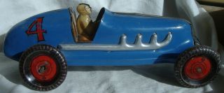 Vintage Marx Pressed Steel Blue Toy Race Car 4 With Driver