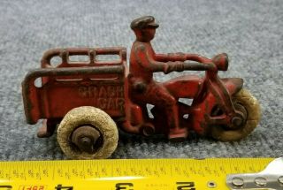 Vintage Cast Iron Motorcycle Toy Hubley Crash Car Red All