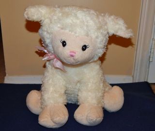 16 " Large Best Made Toys Cream Plush Sheep Lamb W/ Pink Shear Bow 2012