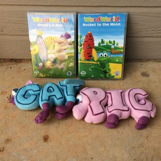 Word World Plush Magnetic Stuffed Toy Pig Cat Pull Apart Build Words & 2 Dvd 