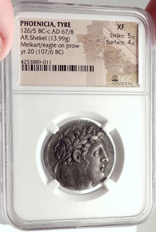TYRE SHEKEL Ancient BIBLICAL Silver Jewish Temple Tax Greek Coin NGC i69562 3