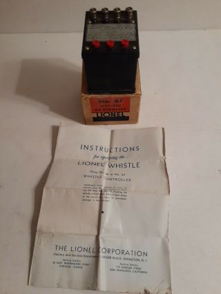 Vintage Lionel Prewar No.  67 Whistle Controller Orig Box & Instructions