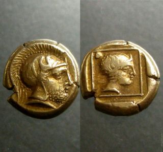 Mytilene Lesbos Electrum (gold/silver) Hekte_412 - 378 Bc_helmeted Ares & Amazon
