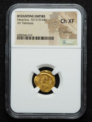 Heraclius.  610 - 641.  Gold Tremissis.  NGC Ch XF 3