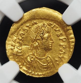 Anastasius,  Ad 491 - 518,  Gold Tremissis,  Ngc Au