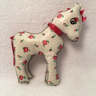 Vintage Vinyl Stuff Toy Horse Pony Equestrian White W/ Red Roses Mane & Collar