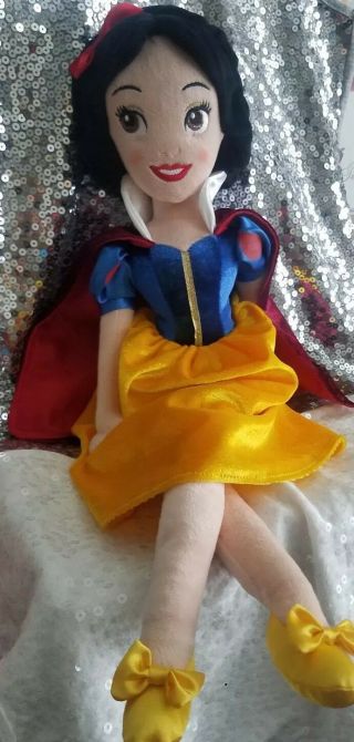 Disney Store Snow White Princess Soft Plush Stuffed Doll 21”red Bow Black Hair