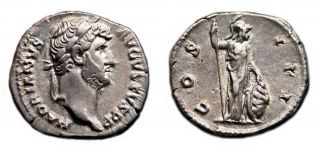 Aet Hadrian Ar Denarius.  Ef - /ef.  Rome Standing - Cos Iii.