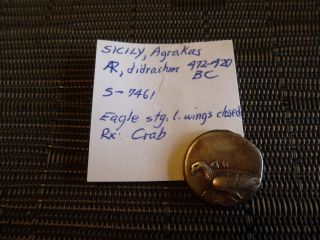 Sicily,  Akragas Archaic Ar Didrachm " Eagle,  & Crab " Rare 472 - 420 Bc S - 7461 8.  29g