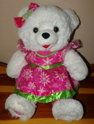 19 " Snowflake Girl Plush Teddy Bear By Dan Dee White Fur Pink Green Outfit 2015