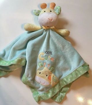Okie Dokie Aqua Yellow Giraffe Security Blanket Rattle 100 Cute Lovey Plush Toy