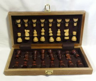 Vintage Wooden Fold Up Fold Out Chess Game With Wood Pawns Complete Set