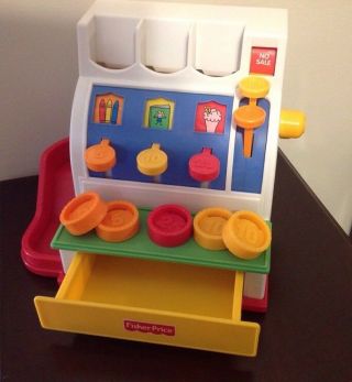 Vintage 1994 Fisher Price Toy Cash Register With 5 Coins,  &