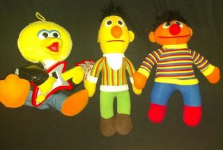 Bert Ernie Stuffed Dolls Hasbro Softies Preschool Vintage Sesame Street,  Big Bird