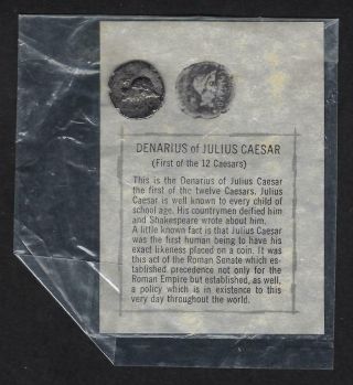 Denarius Coin Of Julius Caesar In Bag - Roman Coin With Descriptor Sheet