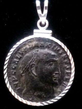 Maximinus Ii Ae2 Genius Authentic Ancient Roman Coin Sterling Silver Pendant